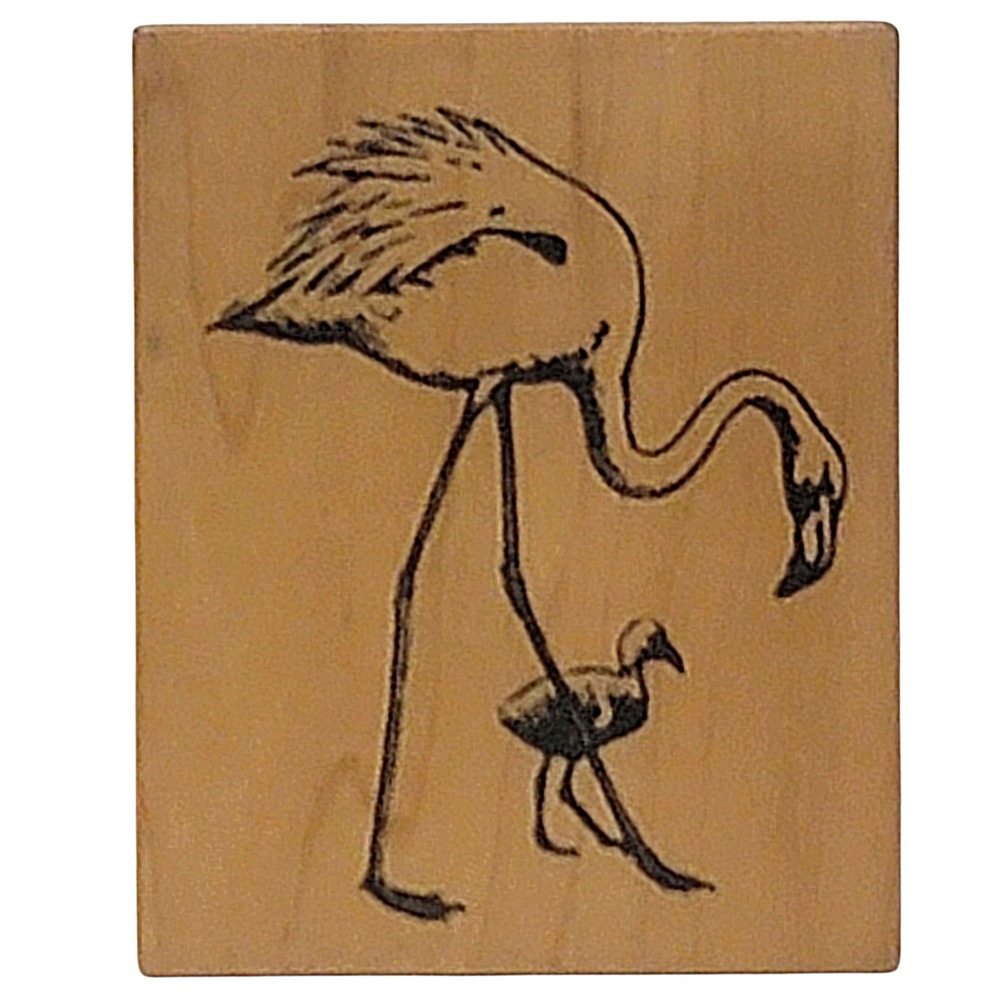 VTG 90s Toy Box Flamingo & Duck‎ Rubber Stamp 1991 2"x2.5" Bird Wood Mounted